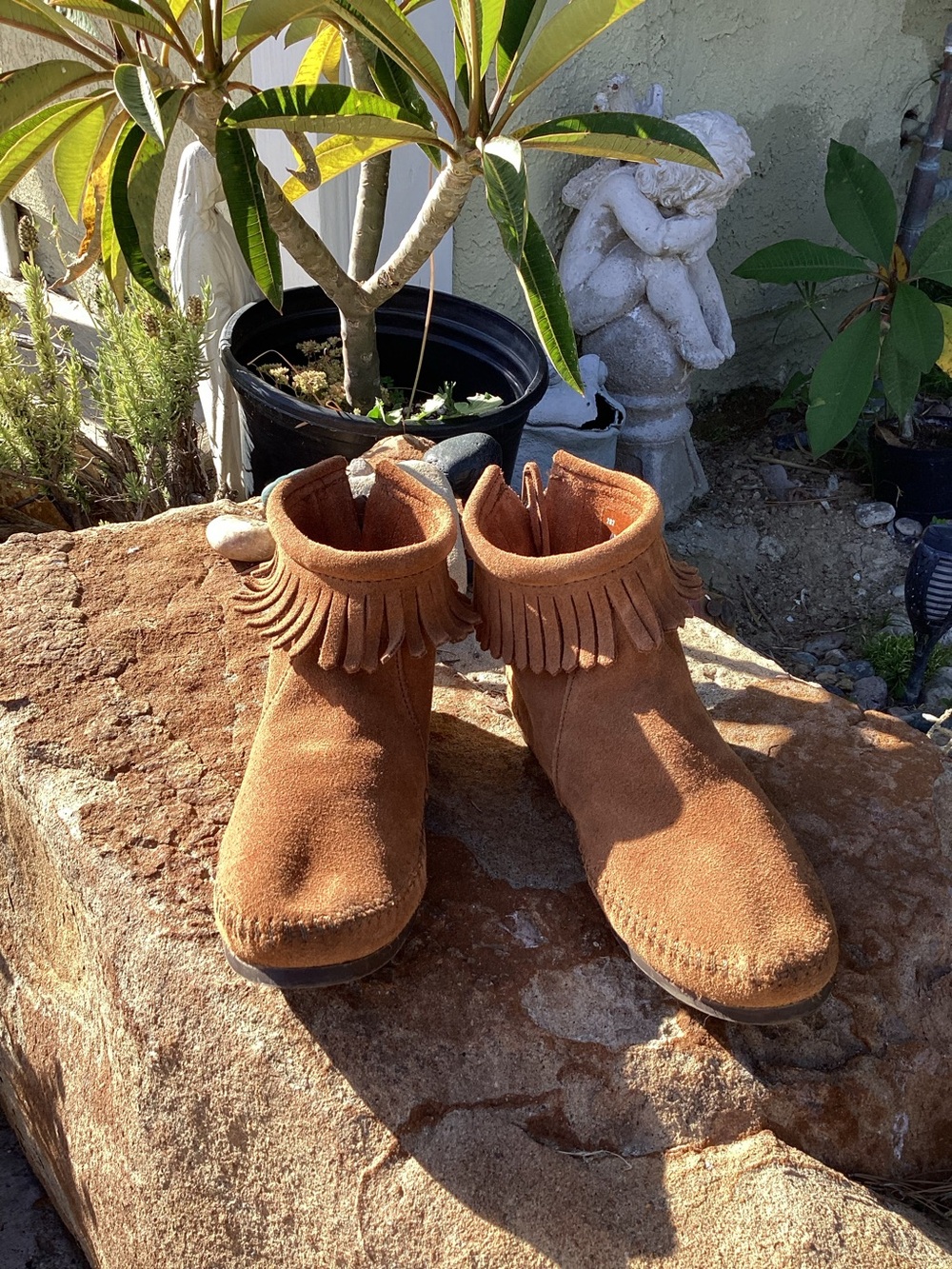 Minnetonka Suede Fringe Back-Zip Ankle Boots (Style 282)